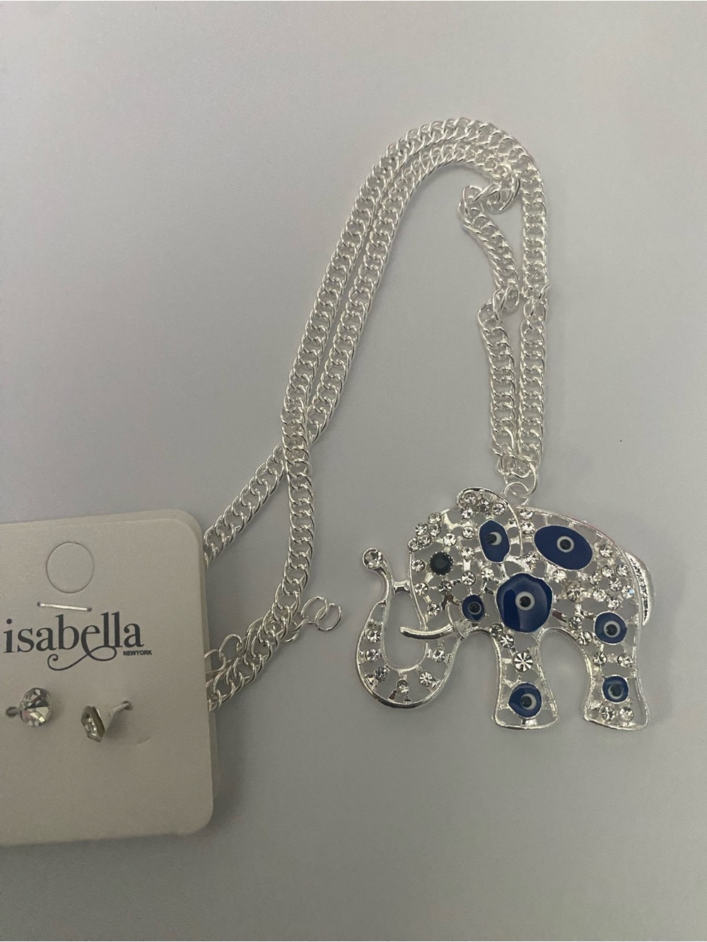 Isabella Silver Elephant Pendant Necklace with Blue Accents